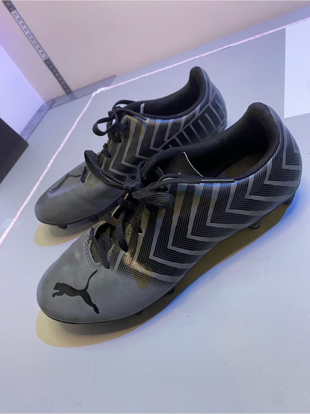Puma Tacto II FG/AG Boys Size 4.5US Gray Black Running Outdoor Soccer Cleats